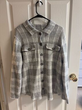 Gray & White Striped Flannel Sweater